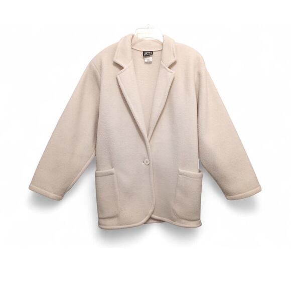 DJ’s Sportswear Fleece Jacket Sz S IVORY Warm Blazer Boyfriend Boxy Preppy - Picture 3 of 16